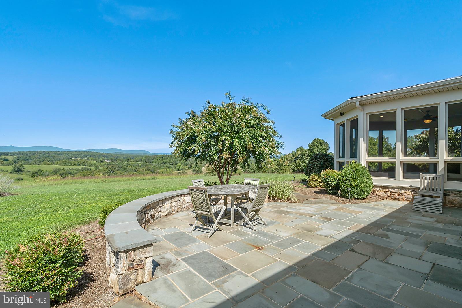 13036 Old Stillhouse Road Boston, VA 22713 - Photo 44 of 75 a view of a patio with dining table and chairs under an umbrella with large trees