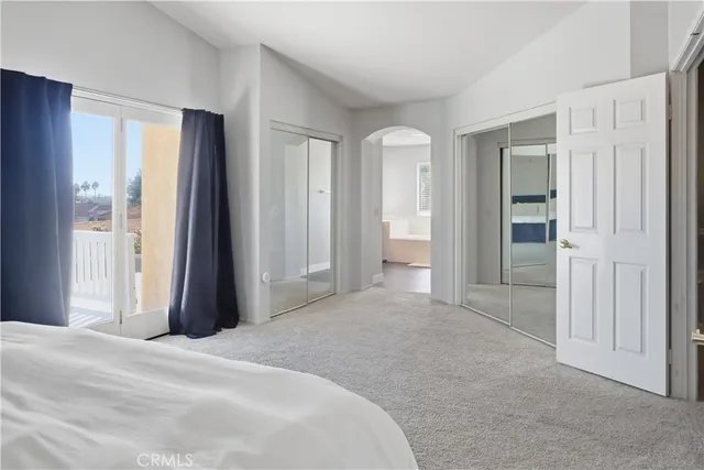 a view of a bedroom with closet and windows