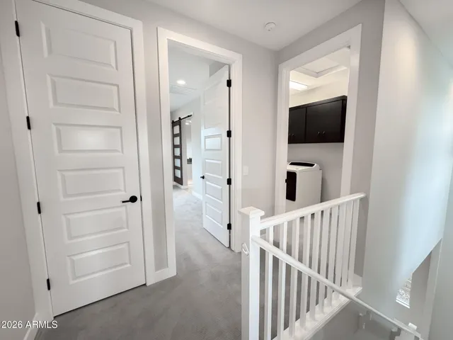 an empty room with a bathroom