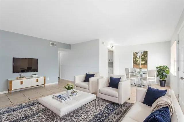 a living room with furniture a rug and a flat screen tv