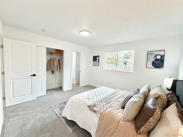 a bedroom with a bed and a couch