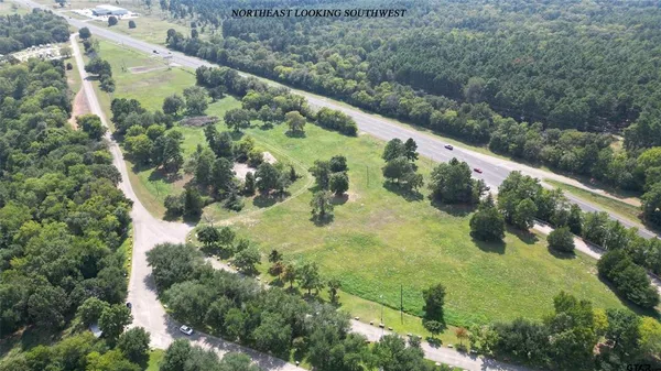 a view of a green yard with large trees