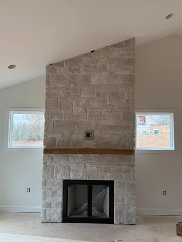 a close view of a fireplace in room