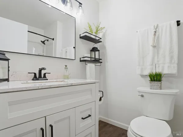 a bathroom with a toilet a sink and mirror