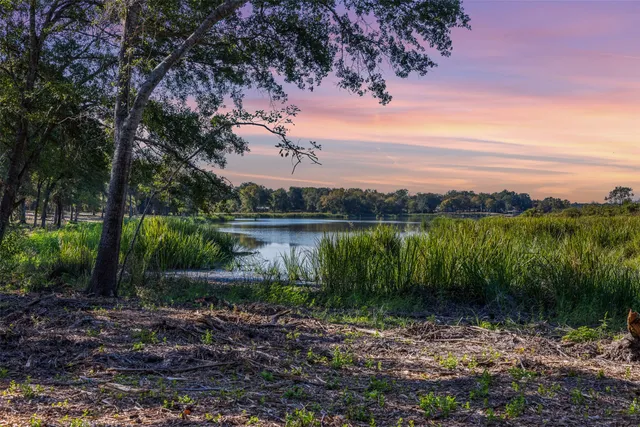 an aerial view of a houses with outdoor space and trees