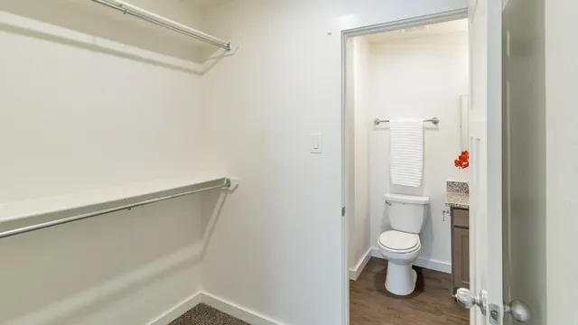 a bathroom with a toilet and a shower