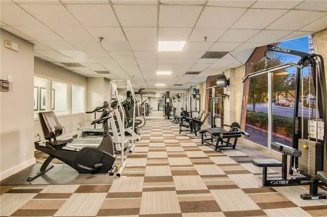 a view of a room with gym equipment