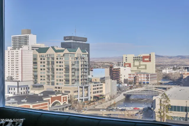 a city view with tall buildings