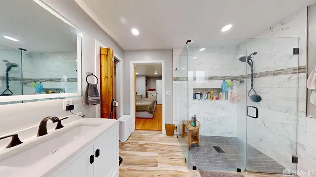 a view of a hallway with closet area