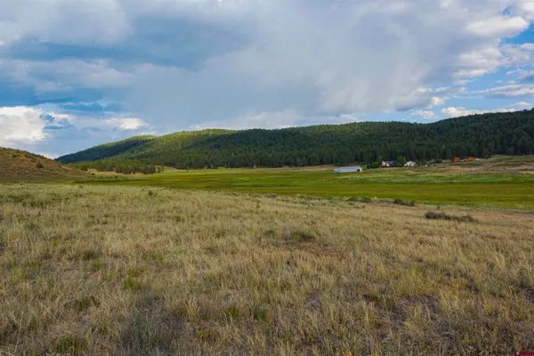 a view of a lake with a big yard