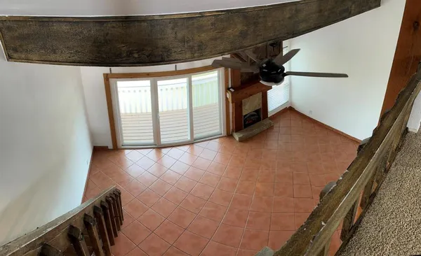 a view of wooden balcony