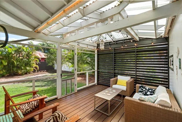 a view of a chairs in wooden deck
