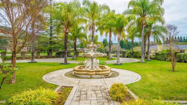 a view of a swimming pool with a garden