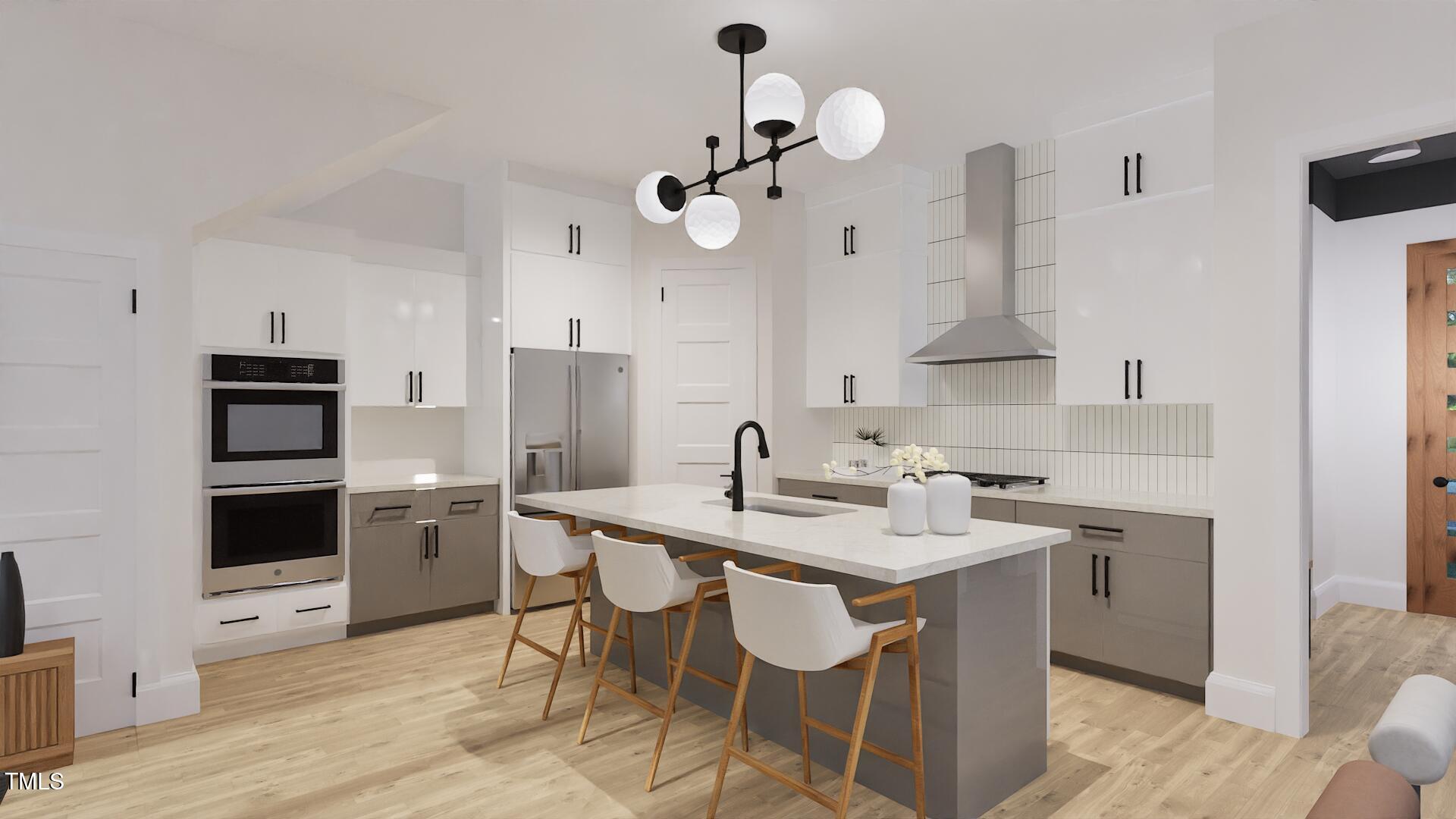 1806 Pershing Road Raleigh, NC 27608 - Photo 6 of 36 a kitchen with stainless steel appliances granite countertop a sink a stove a refrigerator and island with wooden floor