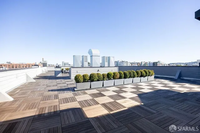 a view of a terrace with seating space