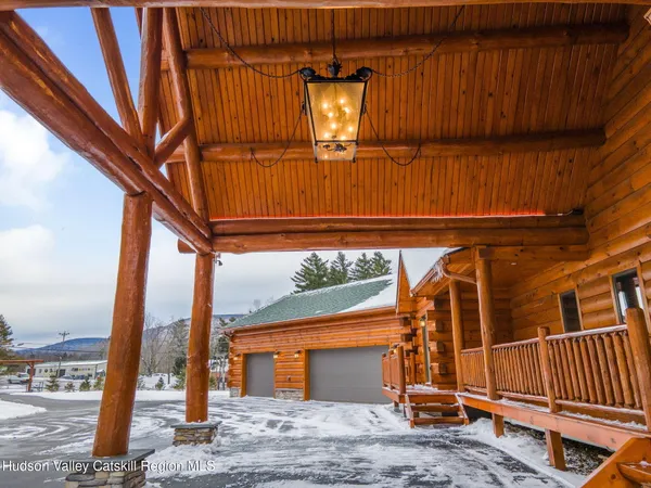 a view of a building from a porch