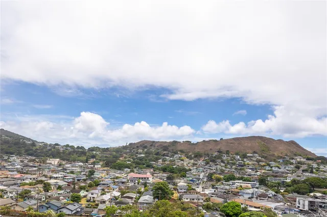 an aerial view of houses covered in trees
