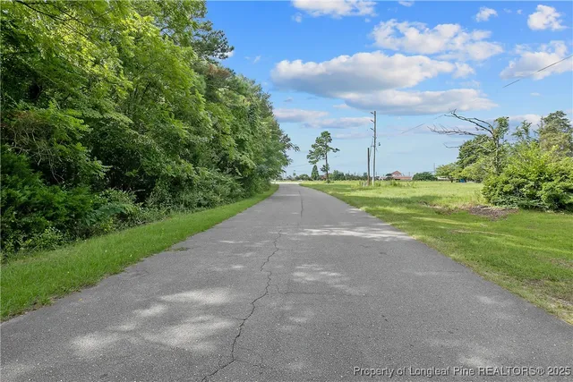 a view of a city street with a building in the background