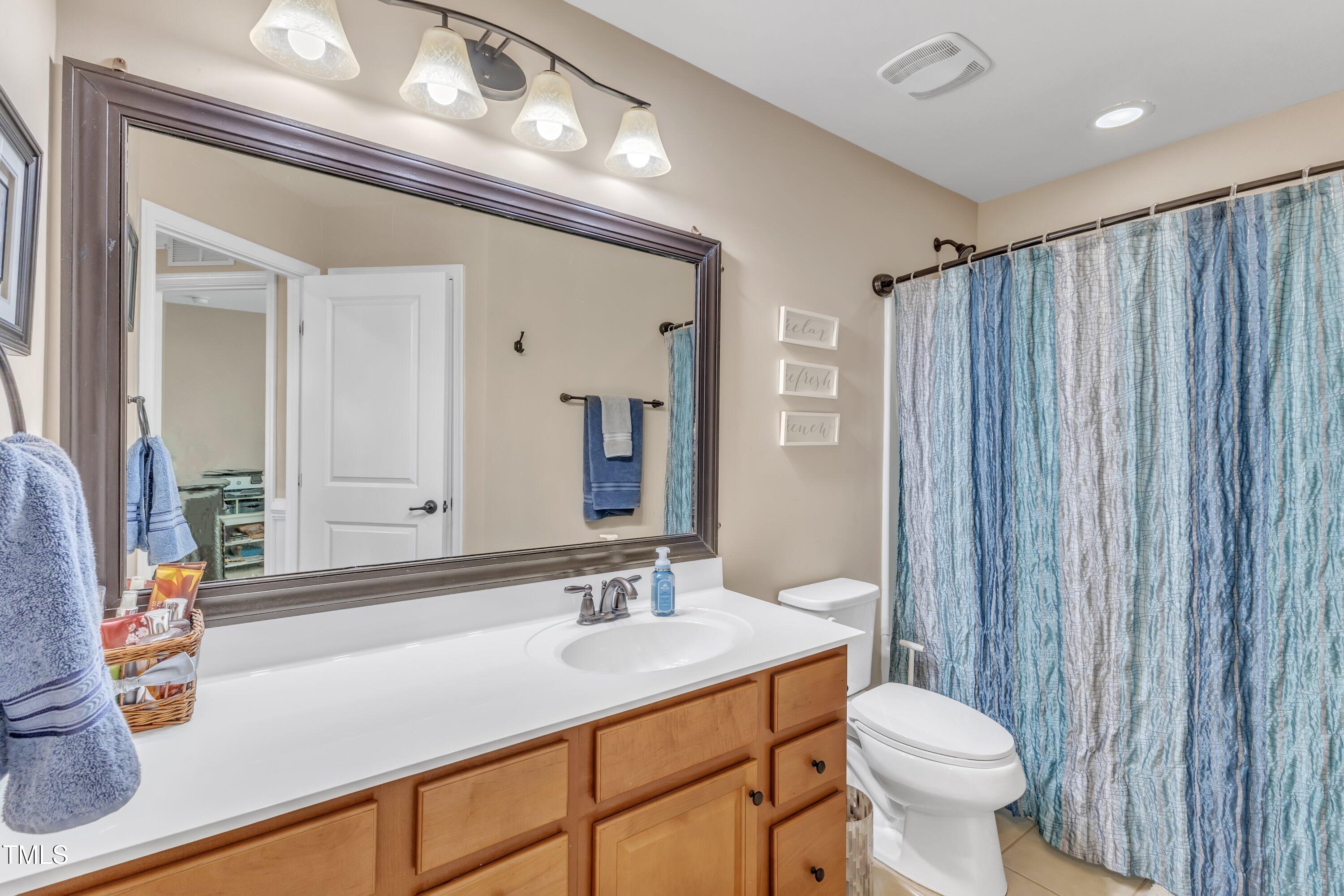 533 Opposition Way Wake Forest, NC 27587 - Photo 43 of 87 a bathroom with a sink a toilet a mirror and shower