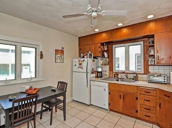 a kitchen that has a cabinets counter space and appliances