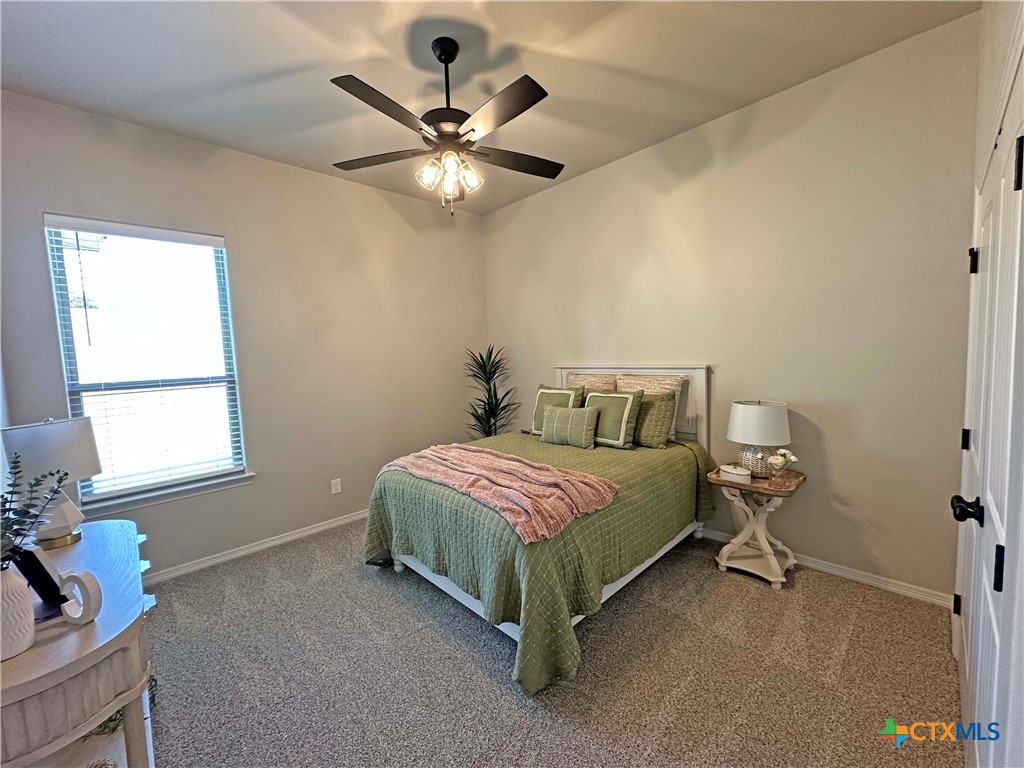 203 Lasso Loop Lorena, TX 76655 - Photo 20 of 24 a bedroom with a bed and a chandelier