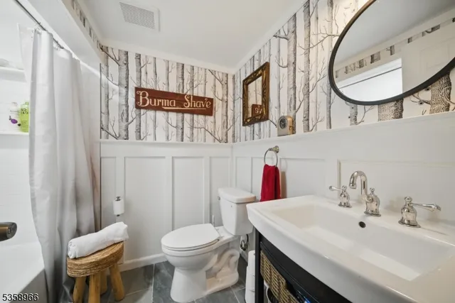 a bathroom with a toilet a sink and a mirror