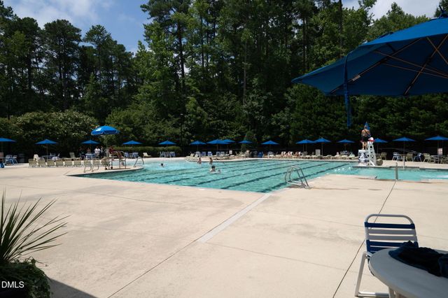 a garden view with a seating space