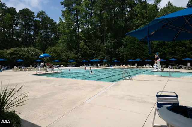 a garden view with a seating space
