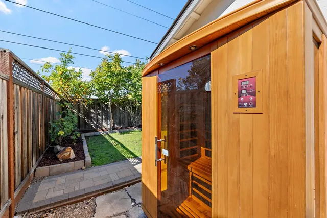 a view of a swimming pool with a patio