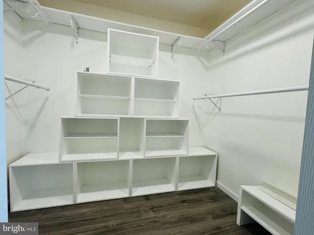 a view of walk in closet with empty racks