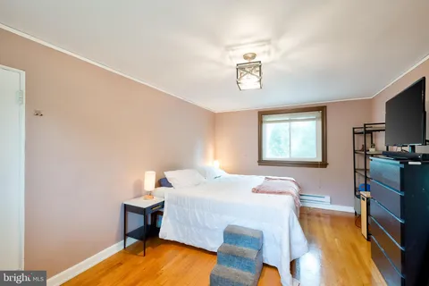 a bedroom with a bed and a tv on the table