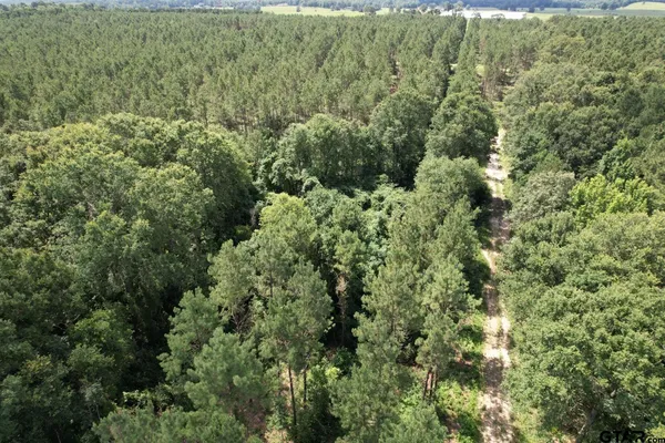 an aerial view of residential house with space and trees all around