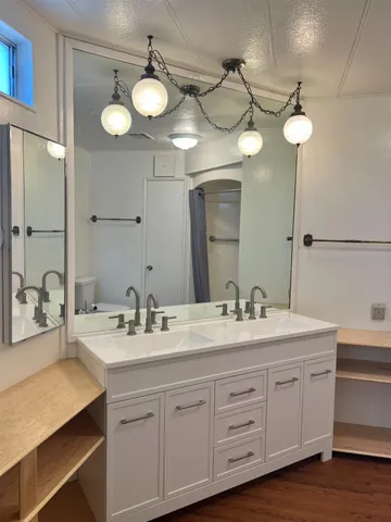 a view of a yard with plants and trees