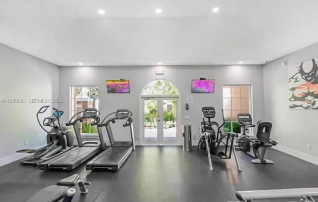a view of a room with gym equipment