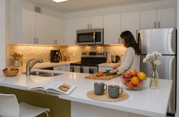 a kitchen with a sink and a stove top oven