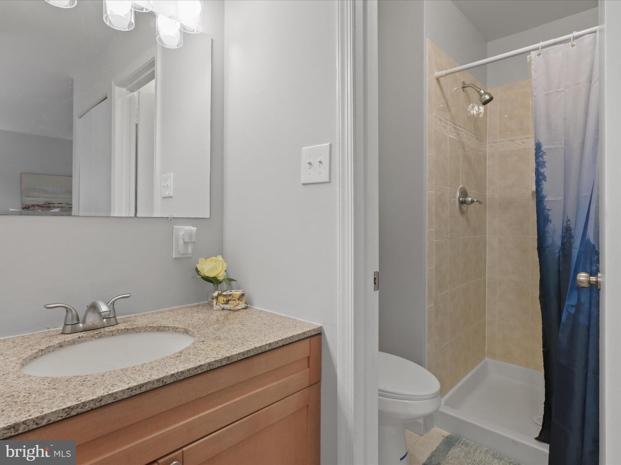 6558 Gildar Street Alexandria, VA 22310 - Photo 20 of 53 a bathroom with a granite countertop sink toilet and shower