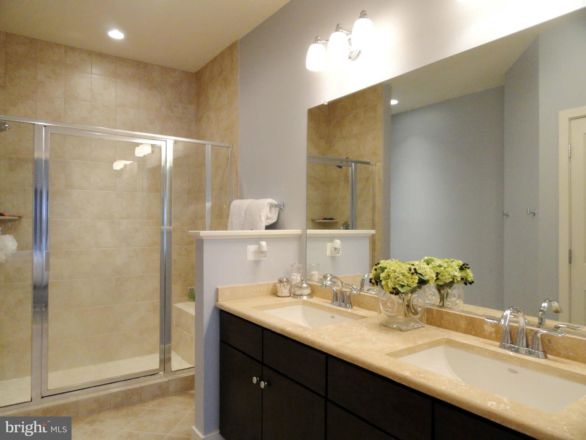 4159 Legato Road Fairfax, VA 22033 - Photo 10 of 25 a bathroom with a double vanity sink mirror and shower