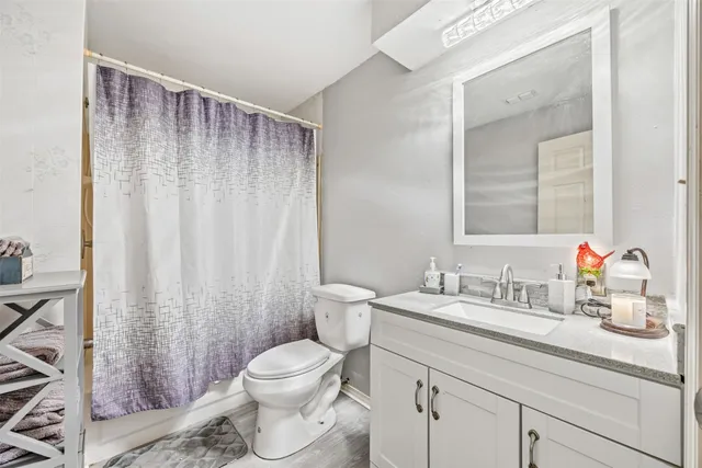 a bathroom with a sink a toilet and a mirror