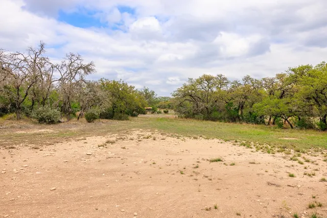 a view of a field with an trees