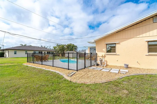 a view of a backyard with porch