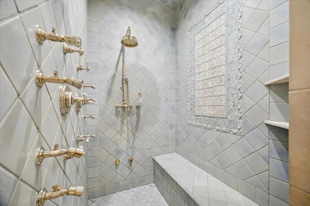 a bathroom with shower