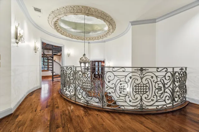 a view of a balcony with a door