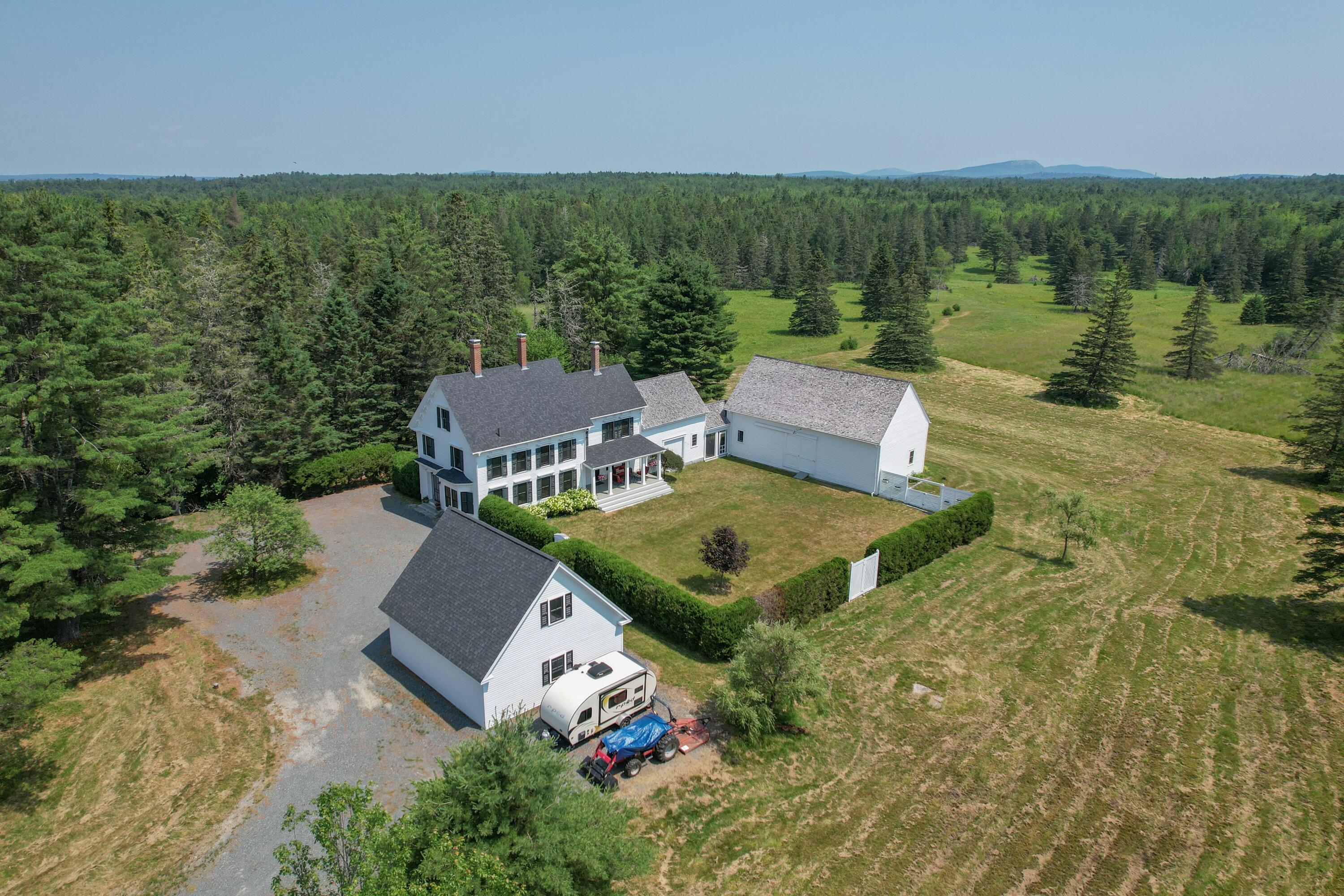 Aerial view of buildings & grounds.
