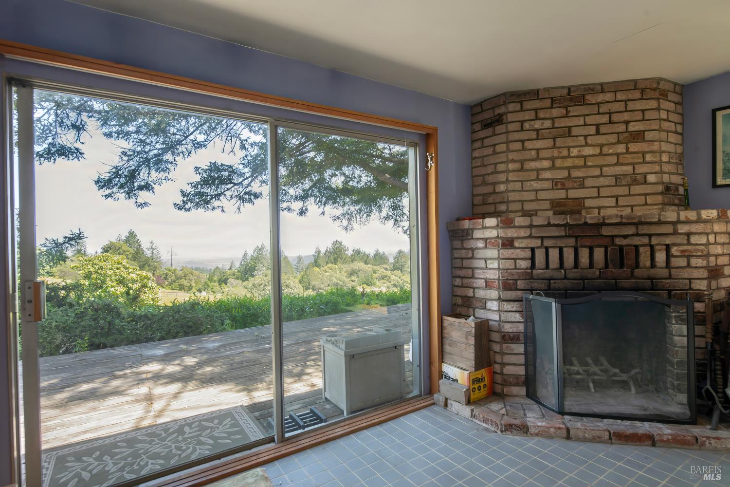 10957 Westside Road Healdsburg, CA 95448 - Photo 9 of 30 a living room with a fireplace and a floor to ceiling window