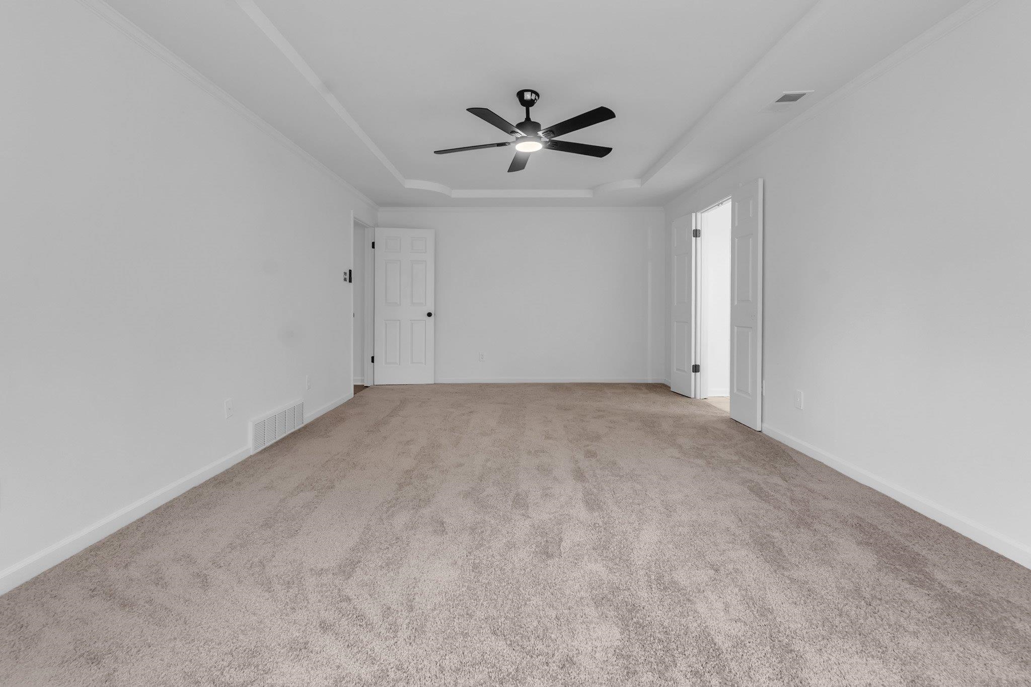 6613 Stephan Ridge Drive Bartlett, TN 38135 - Photo 17 of 24 Spacious room with tray ceiling, contemporary ceiling fan, neutral carpet, and white trim
