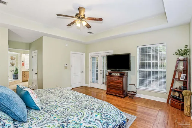 a view of a lake from a yard