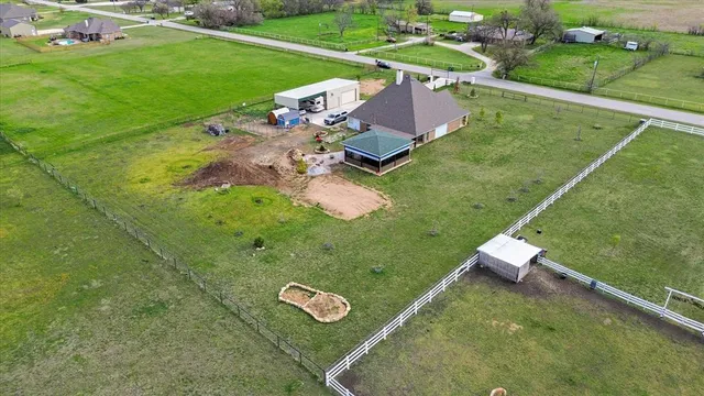 an aerial view of houses with outdoor space