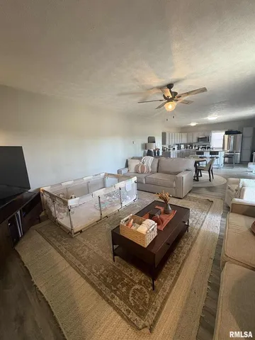 a living room with furniture and a rug