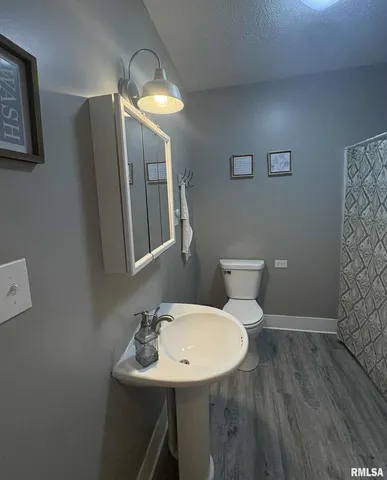 a bathroom with a sink a toilet a mirror and vanity