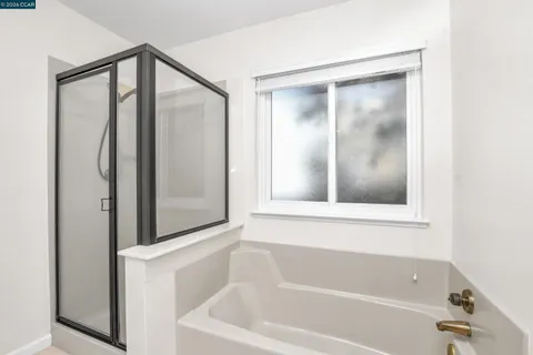 a bathroom with bathtub and a shower